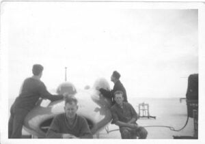 Left to right Terry Collins, Dan Meaney,Trevor Hall and Ernie Cousins on Lake Eyre.